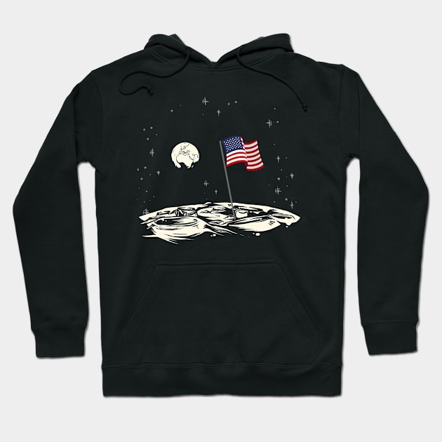 Moon Landing USA Flag Conquering The Moon Gift Hoodie by HappyGiftArt